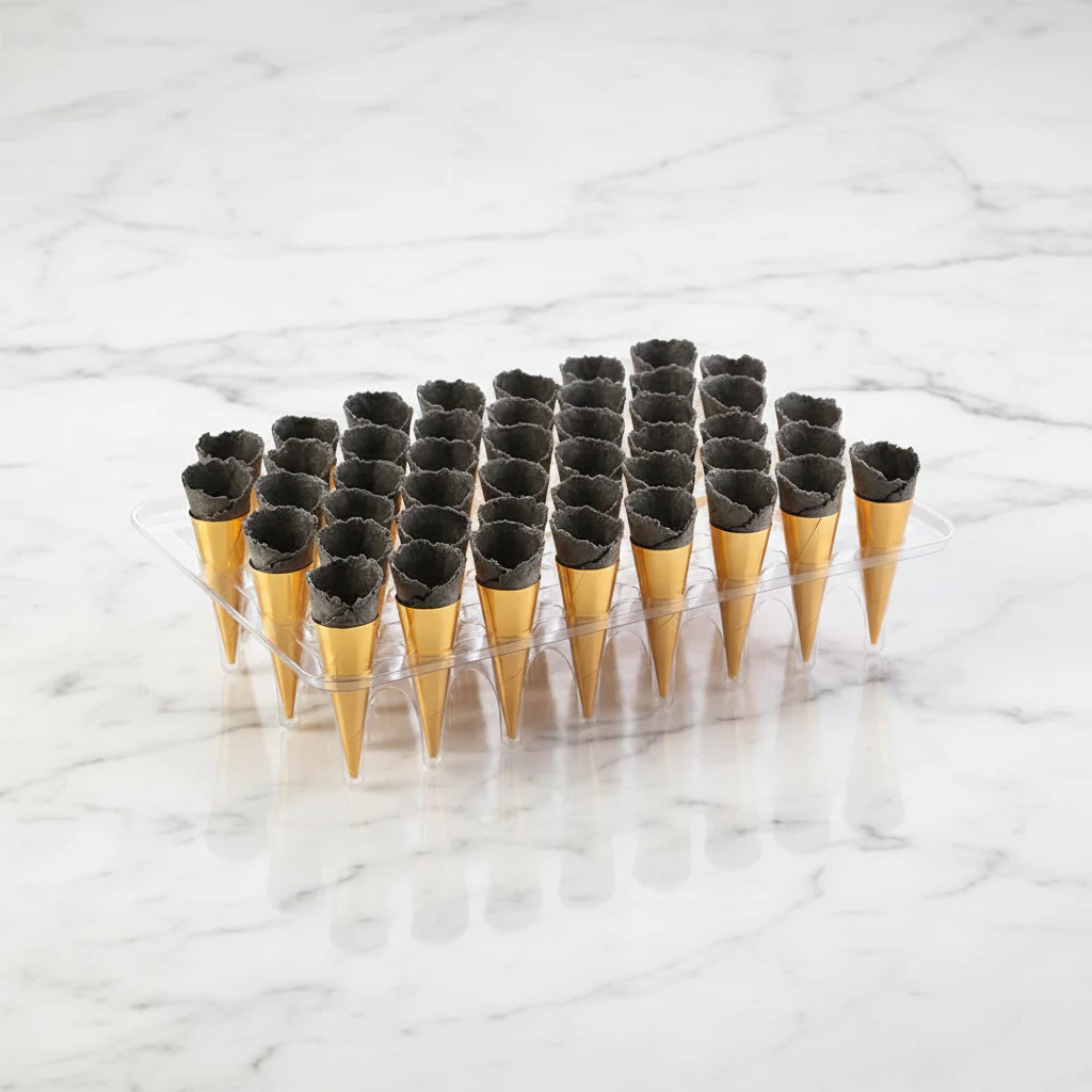 Savoury Fillable Charcoal Mini Canape Cones, x 45